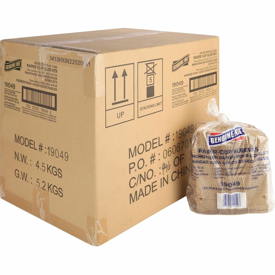 Genuine Joe Protective Corrugated Cup Sleeves - Brown - 50/Pack - 20 / Carton