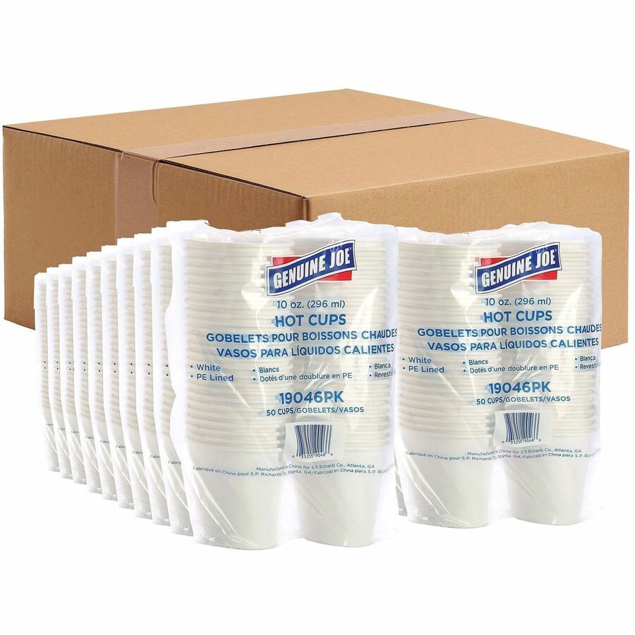 Genuine Joe 10 oz Disposable Hot Cups - 10 fl oz - White - Polyurethane - Hot Drink, Beverage - 250 Cups/Bundle - 4 / Carton