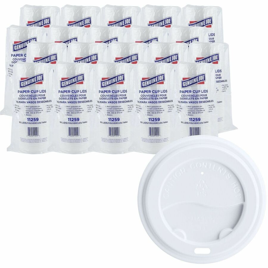 Genuine Joe Hot Cup Protective Lids - Polystyrene - White - 50/Pack - 20 / Carton