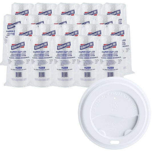 Genuine Joe Hot Cup Protective Lids - Polystyrene - White - 50/Pack - 20 / Carton