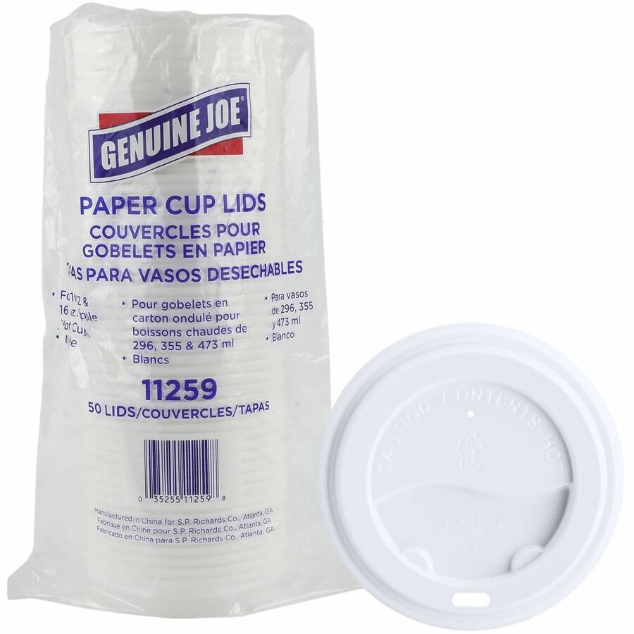 Genuine Joe Hot Cup Protective Lids - Polystyrene - White - 50 / Pack