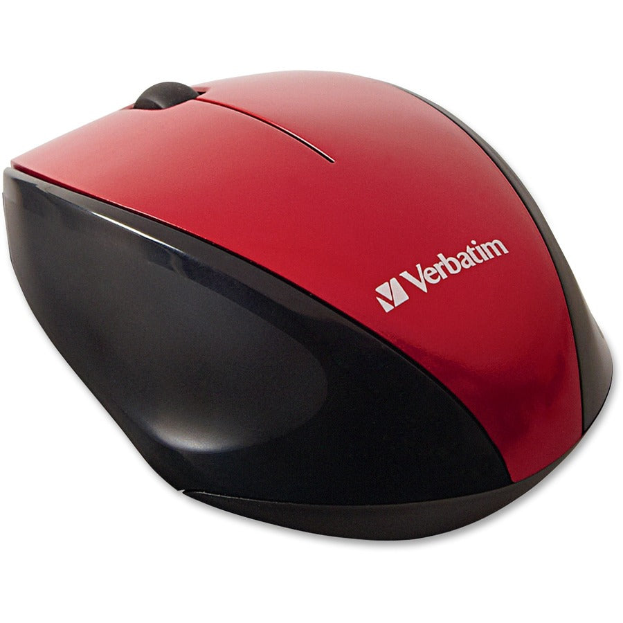 Verbatim Wireless Multi-trac LED Optical Mouse - Blue Optical - Wireless - Radio Frequency - 2.40 GHz - Red - USB 2.0 - Scroll Wheel - 3 Button(s) - 1 x AA Battery Supported - 1 Each