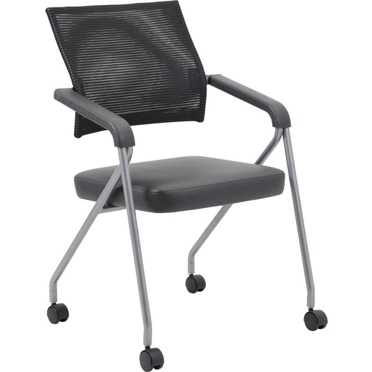 Boss Caressoft Plus Training Chair - Black Seat Color - Vinyl Seat Material - Black Back Color - Mesh Back Material - Pewter Frame Material - Four-legged Base - Armrest - 2 / Carton