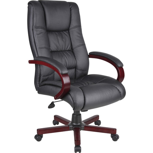 Boss Executive Chairs - Black Seat Color - Dacron Seat Material - 5-star Base - Mahogany - Wood - Armrest - 1 Each