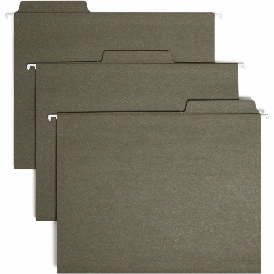 Smead FasTab 1/3 Tab Cut Letter Recycled Hanging Folder - 8 1/2" x 11" - Top Tab Location - Assorted Tab Position - 11 pt. - Standard Green - Reinforced Tab - 100% Recycled - 20 / Box