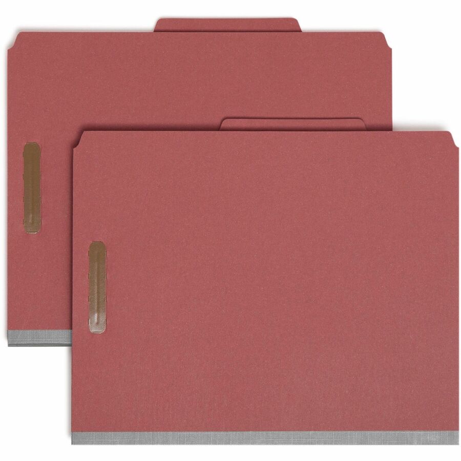 Smead 2/5 Tab Cut Letter Classification Folder - 8 1/2" x 11" - 3" Expansion - 2 x 2K Fastener - Top Tab Location - Right of Center Tab Position - 3 Divider - 25 pt. - Pressboard - Red - Eco-friendly, Durable, Tear Resistant - 100% Recycled - 10 / Box