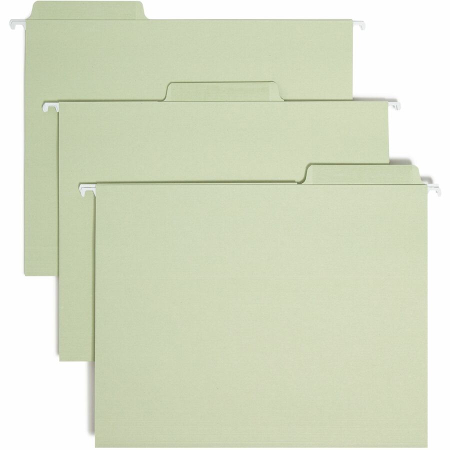 Smead FasTab 1/3 Tab Cut Letter Hanging Folder - 8 1/2" x 11" - Top Tab Location - Assorted Tab Position - 2 Plys - Moss - Heavy Duty, Erasable Tab, Dye-free - 10% Recycled - 20 / Box