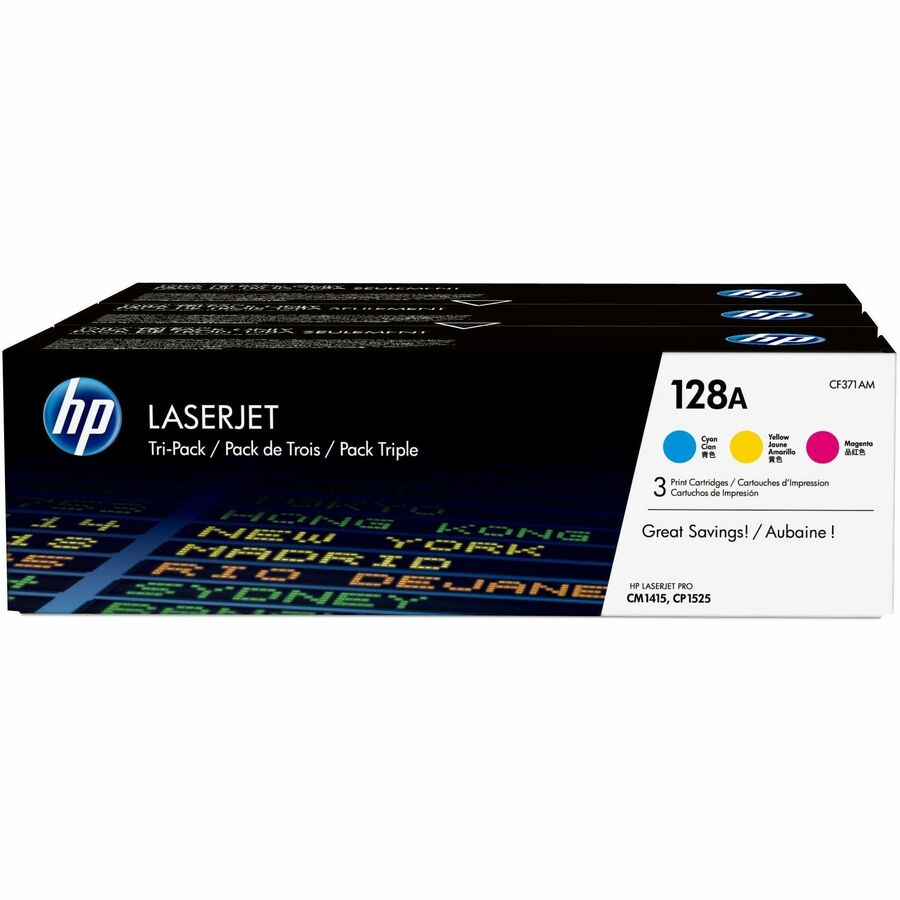 HP 128A (CF371AM) Original Laser Toner Cartridge - Tri-pack - Cyan, Magenta, Yellow - 1 Carton - 1300 Pages