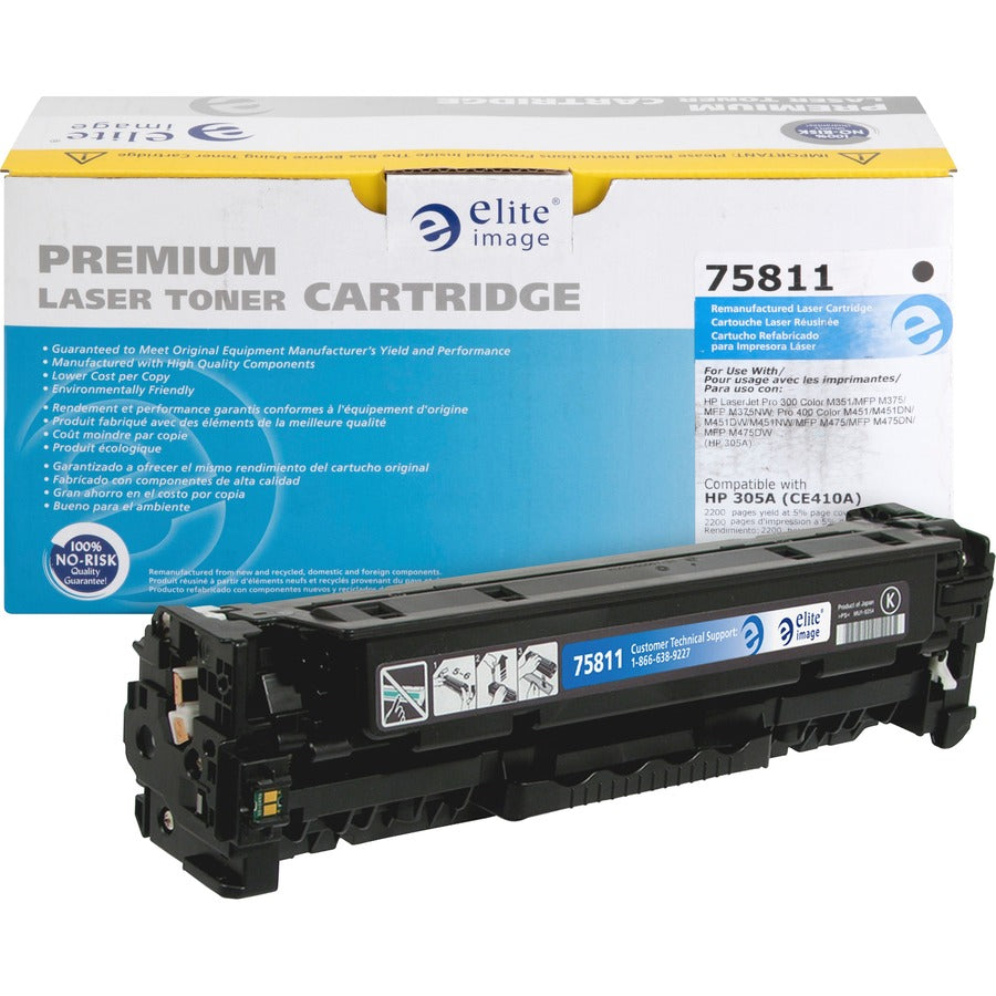Elite Image Remanufactured Laser Toner Cartridge 305A (CE410A) - Black - 1 Each - 2200 Pages