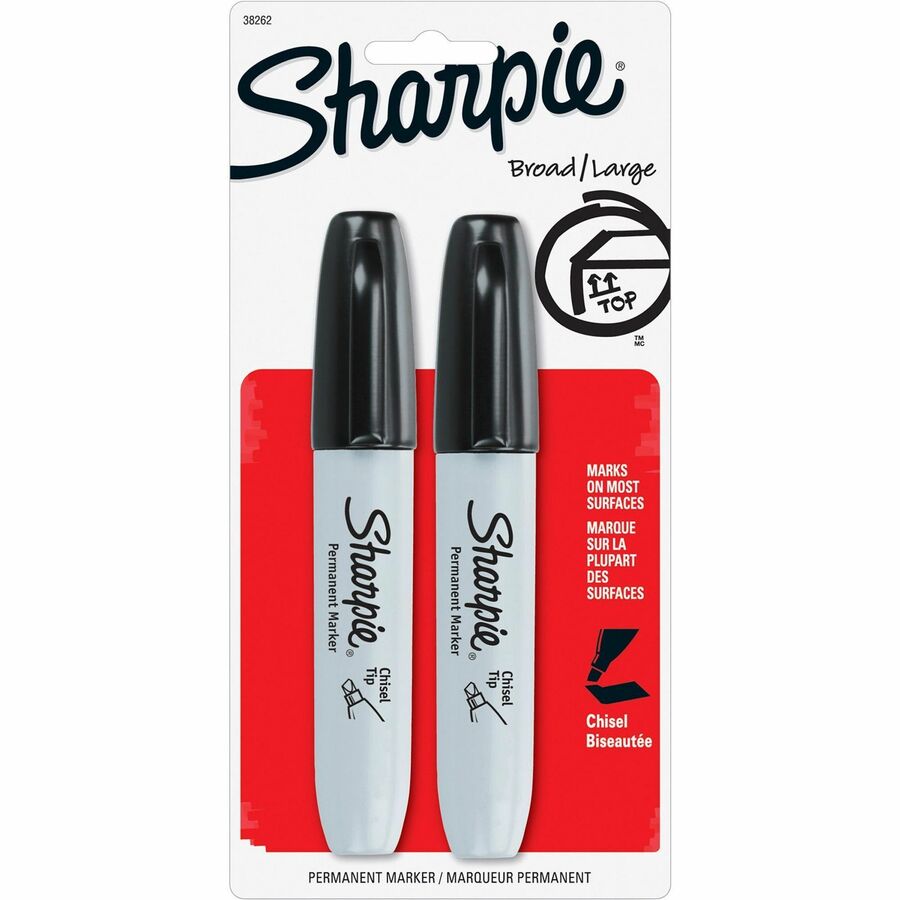 Sharpie Chisel Tip Permanent Marker - Black Ink - Alcohol Based - 2 / Pack