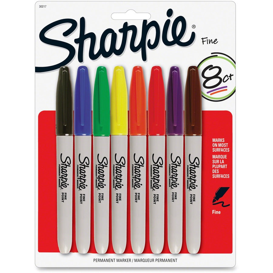 Sharpie Fine Point Permanent Marker - Assorted Ink - Alcohol Based - 8 / Pack