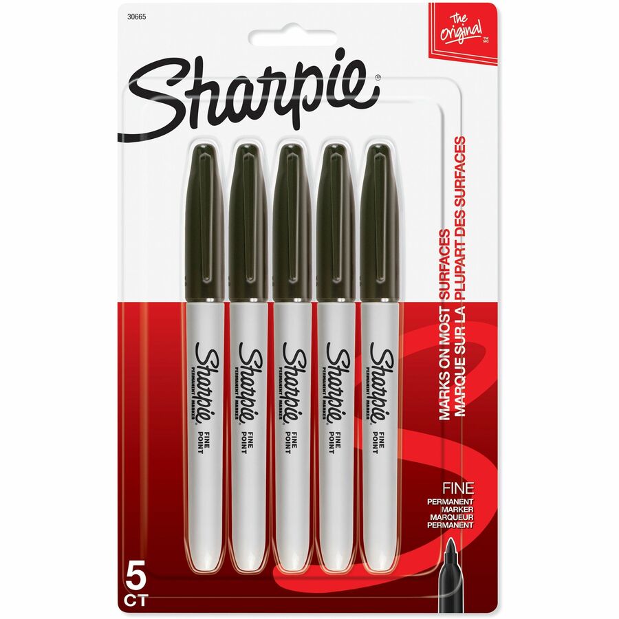 Sharpie Fine Point Permanent Marker - Black Ink - Alcohol Based - 5 / Pack