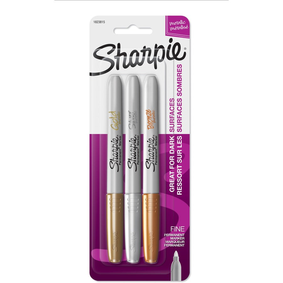 Sharpie Metallic Fine Point Permanent Marker - Gold, Silver, Bronze Ink - Alcohol Based - 3 / Set