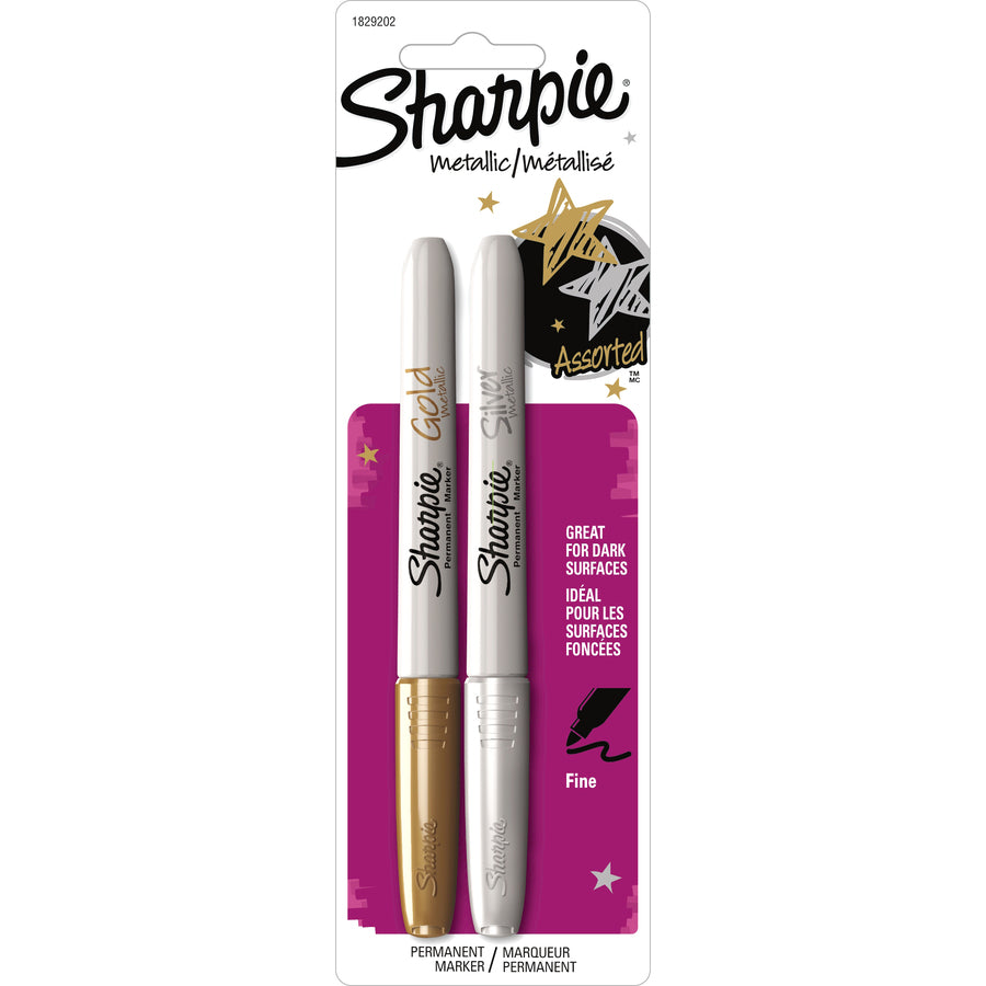 Sharpie Metallic Fine Point Permanent Marker - Gold, Silver Ink - Alcohol Based - 2 / Set