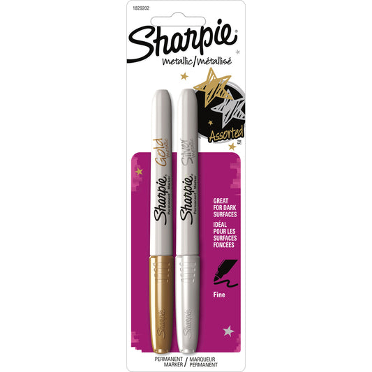 Sharpie Metallic Fine Point Permanent Marker - Gold, Silver Ink - Alcohol Based - 2 / Set