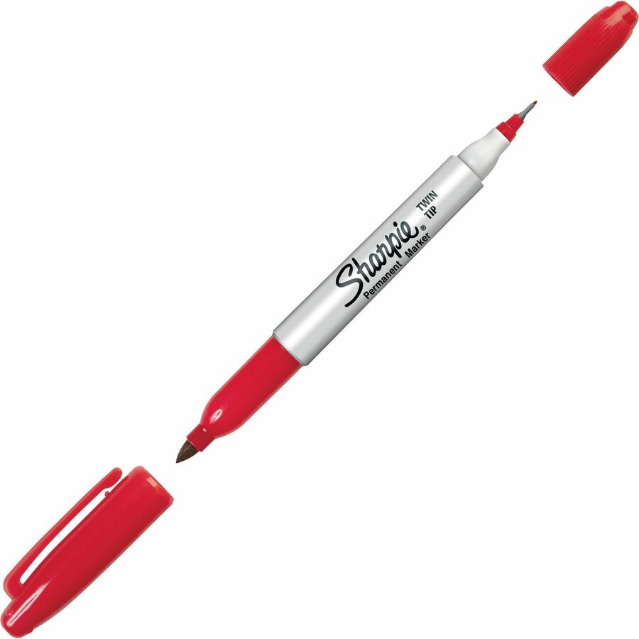 Sharpie Twin Tip Permanent Marker - Red Ink - Alcohol Based - 12 / Dozen