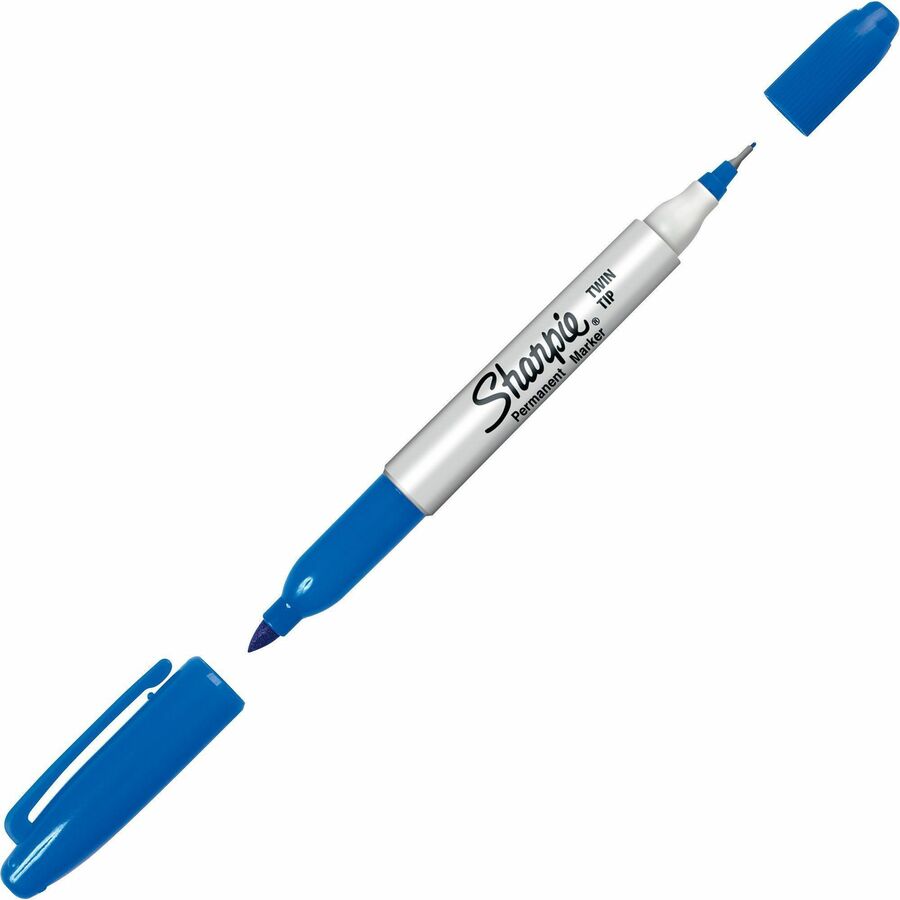 Sharpie Twin Tip Permanent Marker - Blue Ink - Alcohol Based - 12 / Dozen