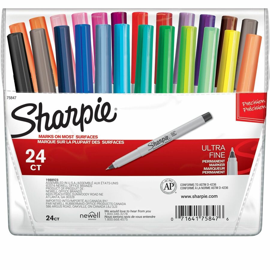 Sharpie Ultra Fine Point Permanent Marker - Black, Red, Blue, Green, Yellow, Purple, Brown, Orange, Berry, Lime, Aqua, ... Ink - Alcohol Based - Assorted Barrel - 1 Set