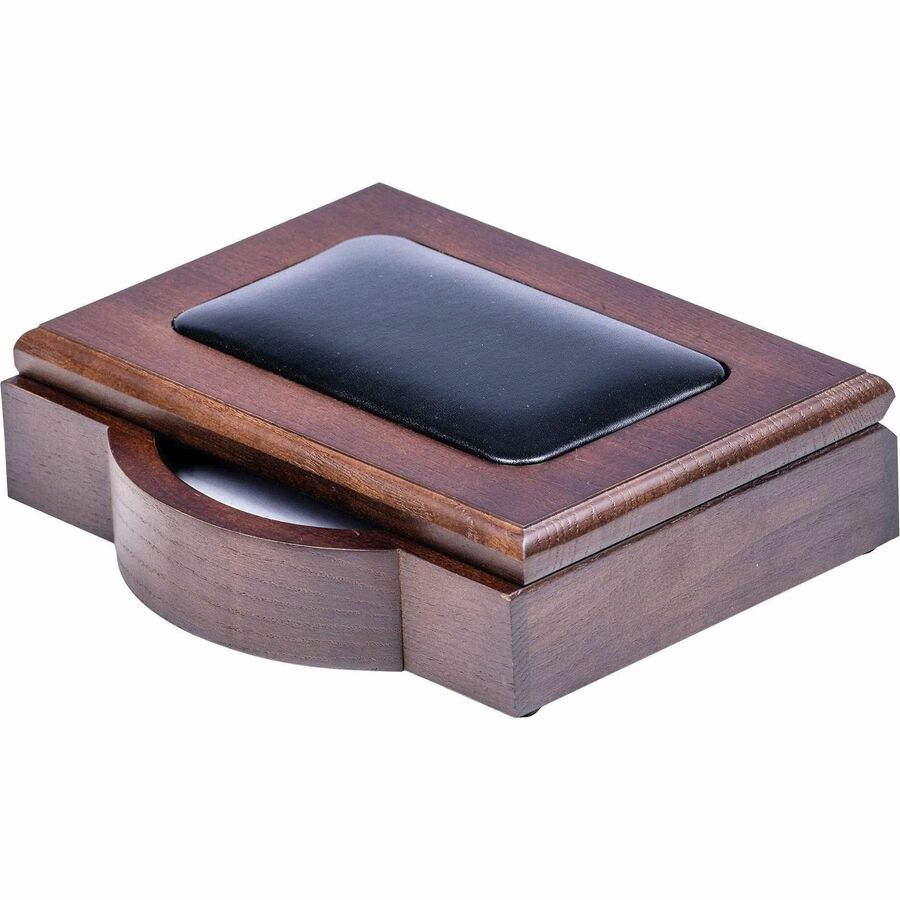 Dacasso Walnut & Leather Memo Holder - 7" Height x 5.8" Width x 1.8" Depth - Wood, Leather - Walnut, Black - 1 Each