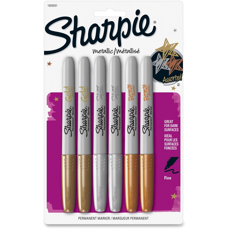 Sharpie Metallic Permanent Markers - Assorted Ink - 6 / Pack