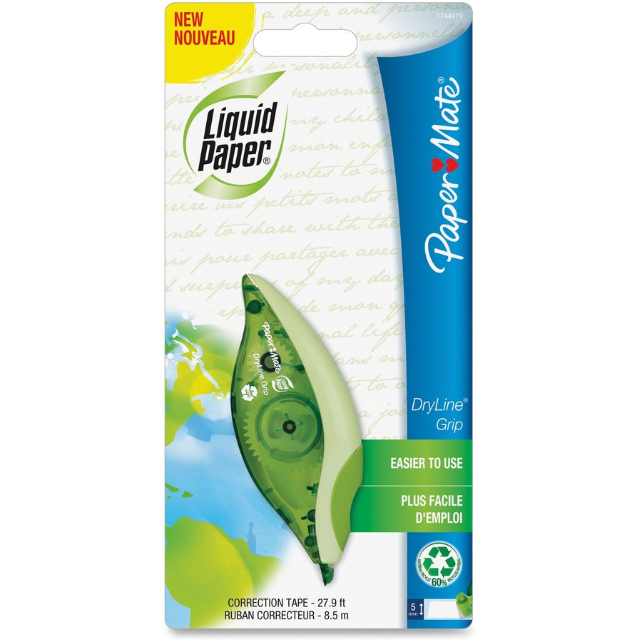 Paper Mate DryLine Grip Correction Film - 0.20" Tape Width x 27.90 ft Tape Length - 1 Line(s) - Ergonomic Green Dispenser - Tear Resistant, Break Resistant, Quick Drying, Comfortable Grip - Green - 1 Each
