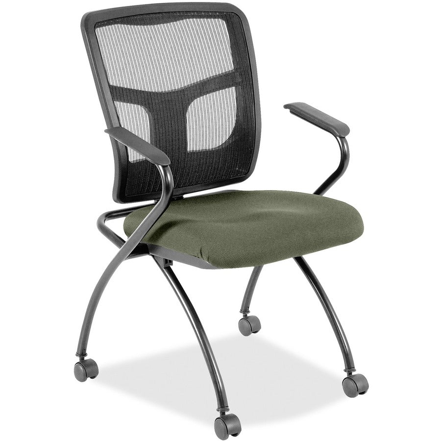 Lorell Mesh Back Nesting Training/Guest Chairs - Shire Sage Seat Color - Fabric Seat Material - Powder Coated Frame Color - Metal Frame Material - Four-legged Base - Black - Mesh - Armrest - 2 / Carton