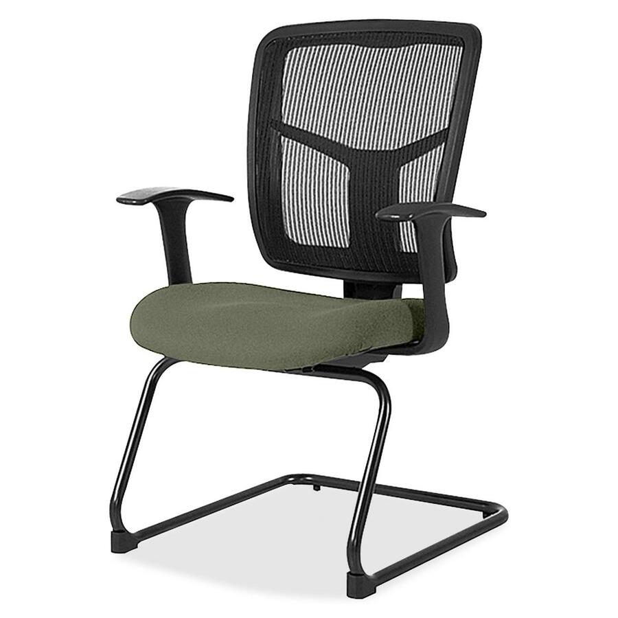 Lorell ErgoMesh Series Mesh Back Guest Chair with Arms - Shire Sage Seat Color - Mesh, Fabric Seat Material - Black Back Color - Mesh Back Material - Cantilever Base - Black - 1 Each