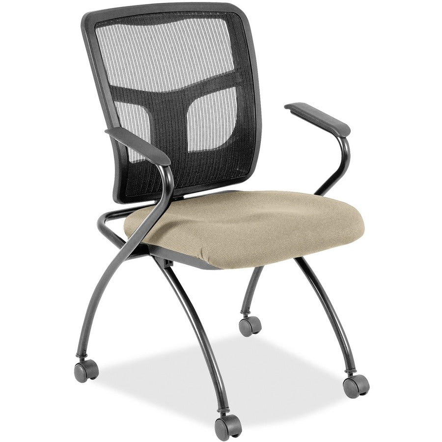 Lorell Mesh Back Nesting Training/Guest Chairs - Shire Travertine Seat Color - Fabric Seat Material - Powder Coated Frame Color - Metal Frame Material - Four-legged Base - Black - Mesh - Armrest - 2 / Carton