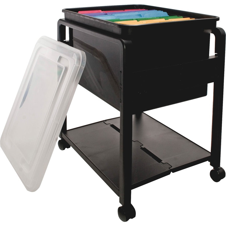 Advantus Folding Mobile Filing Cart - 14.50" Width x 13.50" Depth x 18.50" Height - Clear, Black - 1 Each