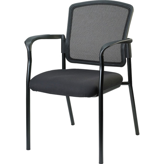 Lorell Mesh Back Stackable Guest Chair - Black Seat Color - Fabric Seat Material - Black Frame Color - Steel Frame Material - Black - Armrest - 1 Each