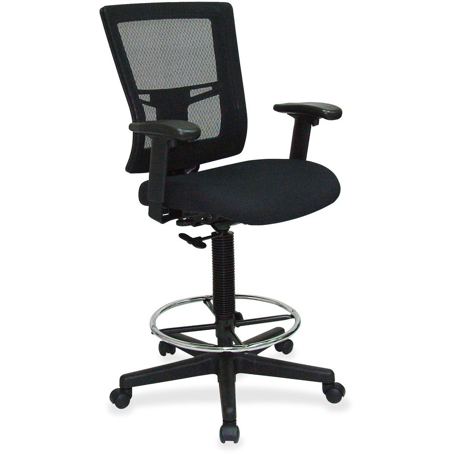 Lorell Mesh Back Drafting Stool - Black Seat Color - Black Back Color - 5-star Base - Black - 1 Each