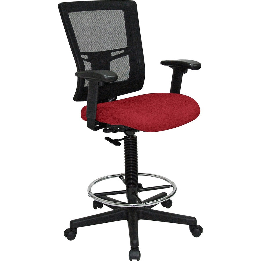 Lorell Mesh Back Drafting Stool - Real Red Seat Color - Mid Back - 5-star Base - Real Red - 1 Each