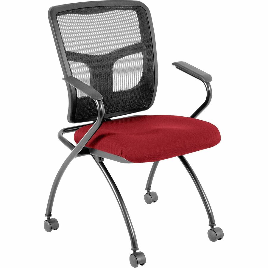Lorell Mesh Back Fabric Seat Nesting Chairs - Real Red Seat Color - Fabric Seat Material - Powder Coated Frame Color - Metal Frame Material - Four-legged Base - Mesh - Armrest - 2 / Carton