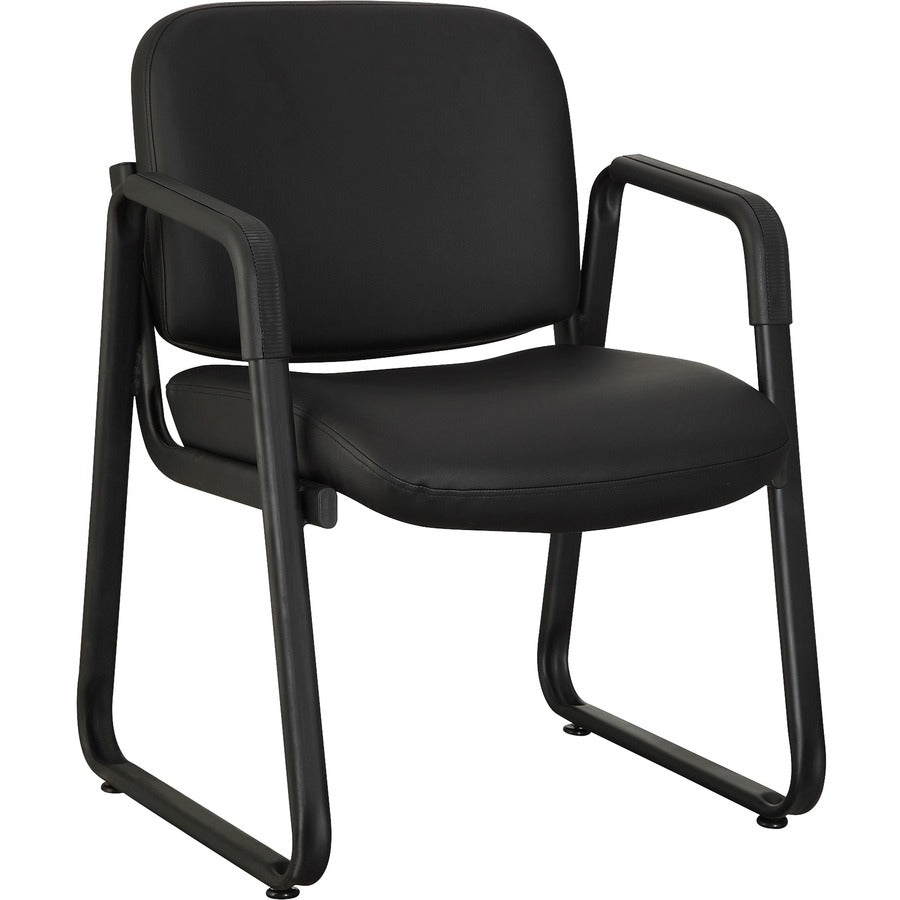 Lorell Upholstered Guest Chair - Black Seat Color - Leather, Plywood Seat Material - Black Back Color - Leather, Plywood Back Material - Metal Frame Material - Black - 1 Each