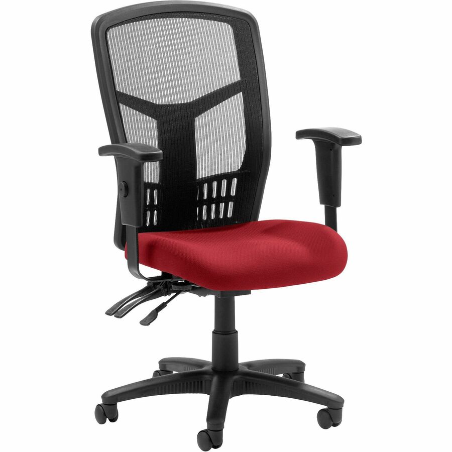 Lorell Executive High-back Mesh Chair - Real Red Seat Color - Fabric Seat Material - Gray Back Color - Black Frame Color - Steel, Plastic Frame Material - High Back - 5-star Base - Armrest - 1 Each