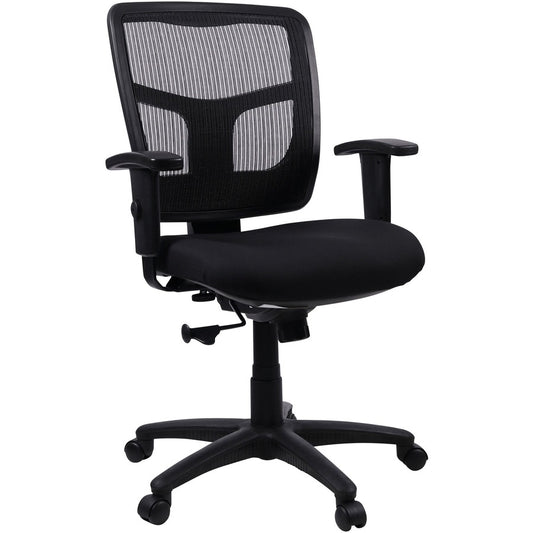 Lorell Ergomesh Managerial Mesh Mid-back Chair - Black Seat Color - Fabric Seat Material - Black Back Color - Black Frame Color - 5-star Base - Black - 1 Each