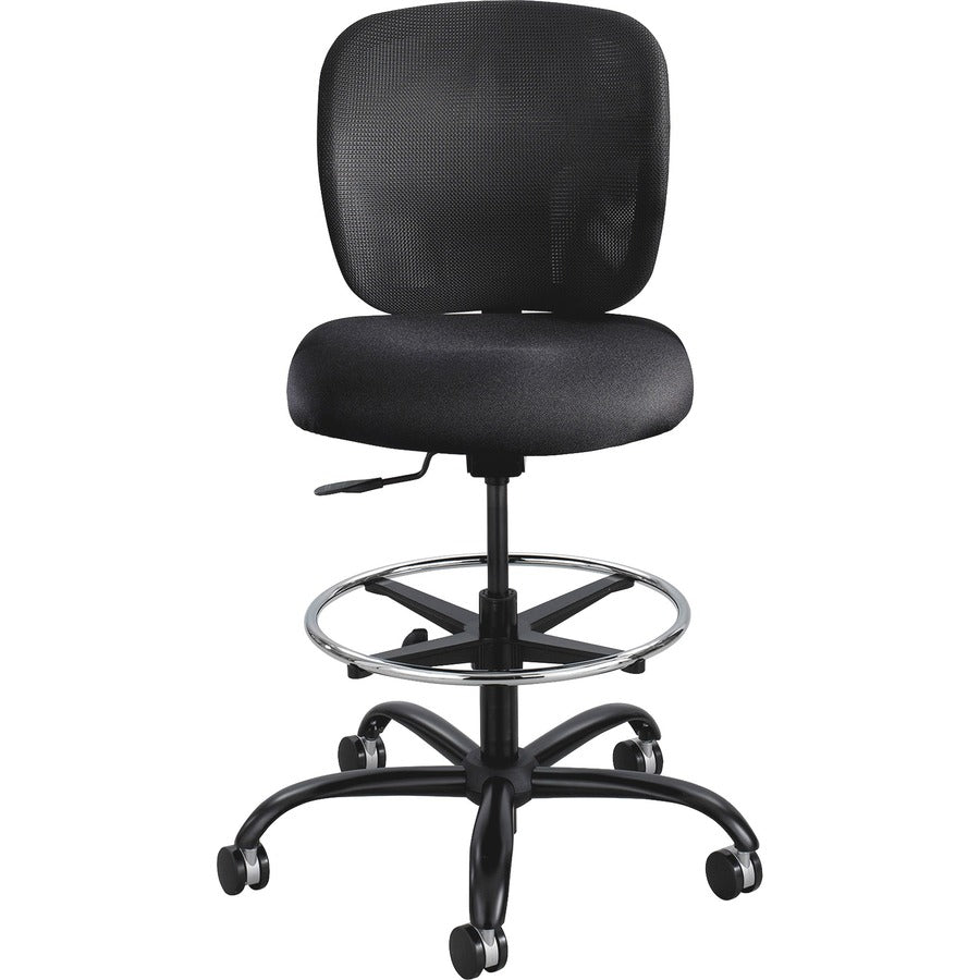 Safco Vue Heavy-duty Stool - Black Seat Color - Fabric Seat Material - Black Back Color - Mesh Back Material - 5-star Base - Black - 1 Each