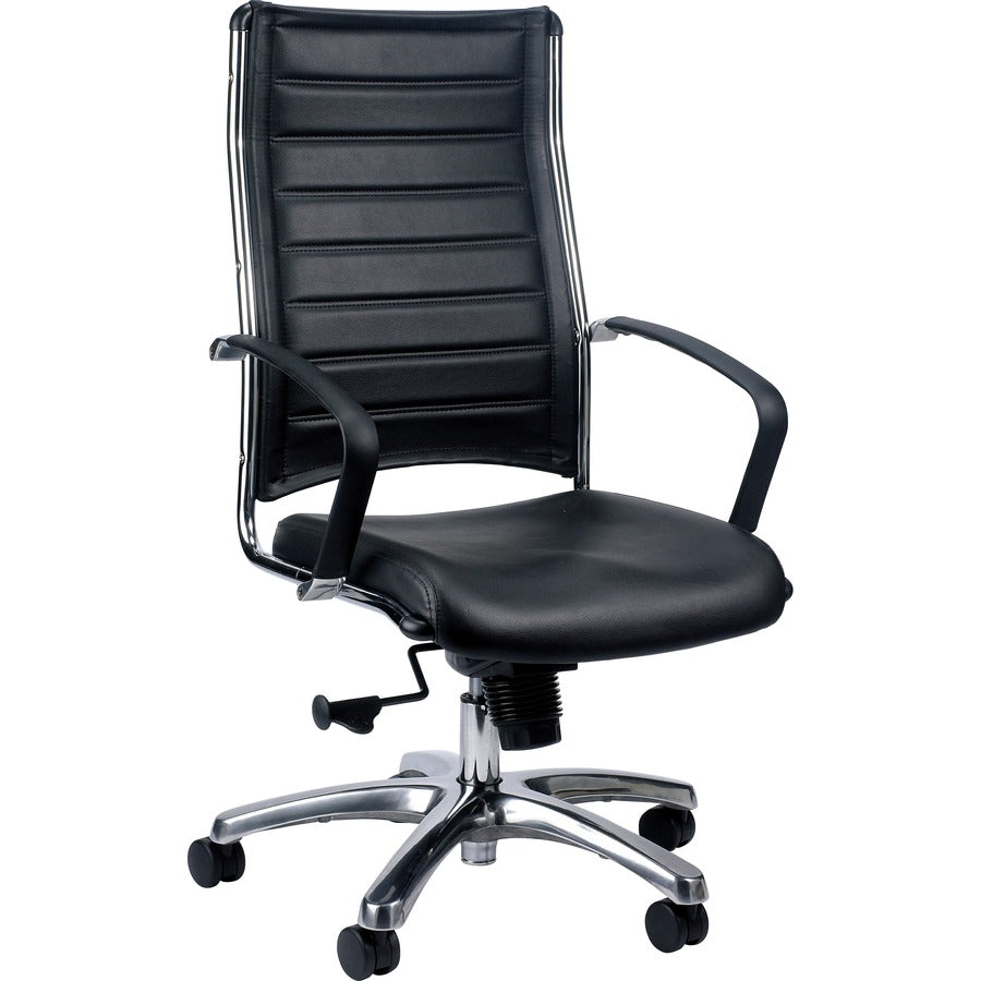 Eurotech Europa High Back Executive Chair - Black Seat Color - Leather Seat Material - Black Back Color - Leather Back Material - Aluminum Frame Color - Steel Frame Material - 5-star Base - 1 Each