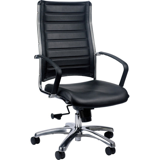Eurotech Europa High Back Executive Chair - Black Seat Color - Leather Seat Material - Black Back Color - Leather Back Material - Aluminum Frame Color - Steel Frame Material - 5-star Base - 1 Each