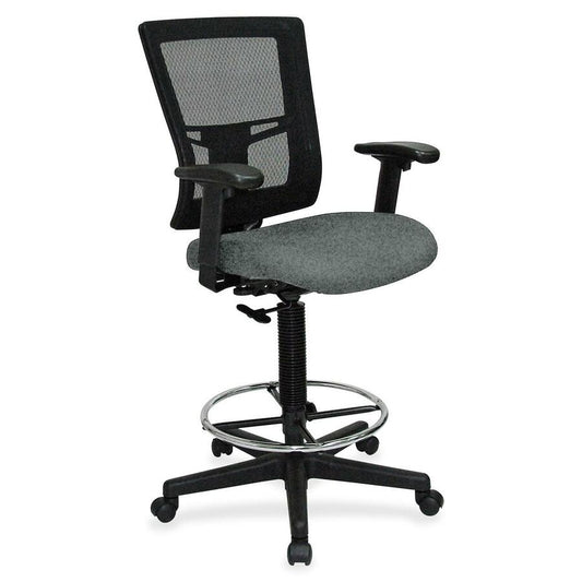 Lorell Mesh Back Drafting Stool - Expo Fog Seat Color - Black Frame Color - 1 Each