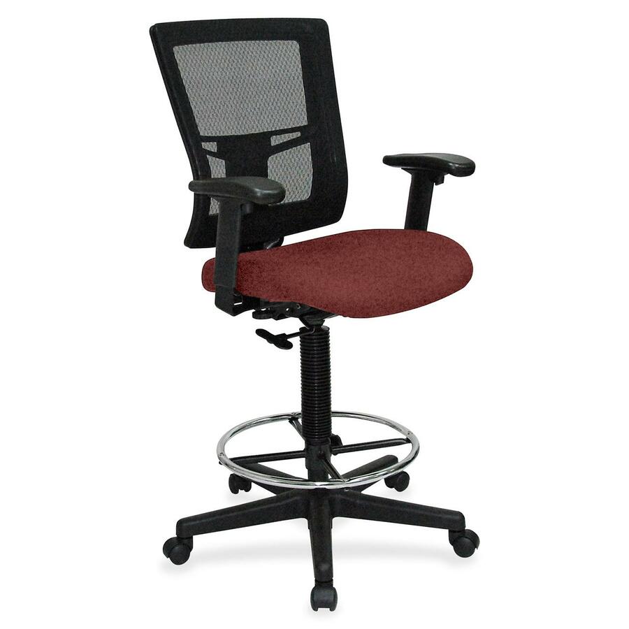 Lorell Mesh Back Drafting Stool - Fuse Carmine Seat Color - Black Frame Color - 1 Each