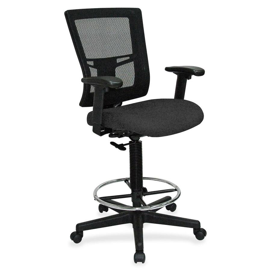 Lorell Mesh Back Drafting Stool - Expo Tuxedo Seat Color - Black Frame Color - 1 Each
