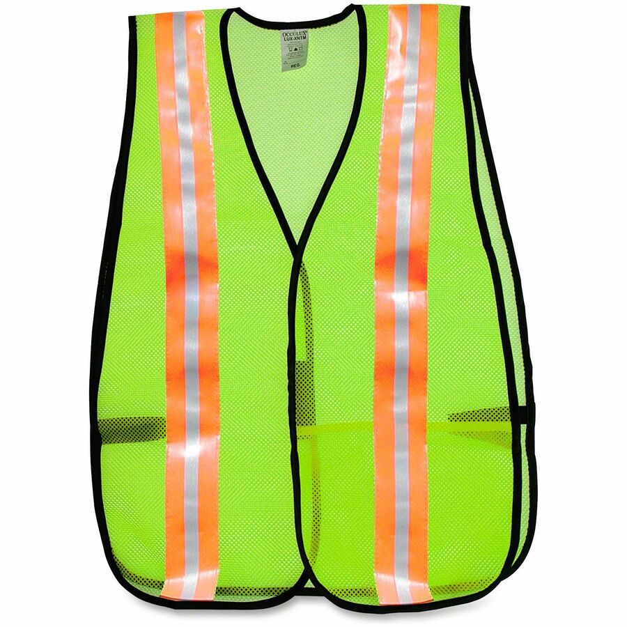 MCR Safety Mesh General Purpose Safety Vest - Visibility Protection - Mesh - Lime - Reflective Strip, Lightweight - 1 Each