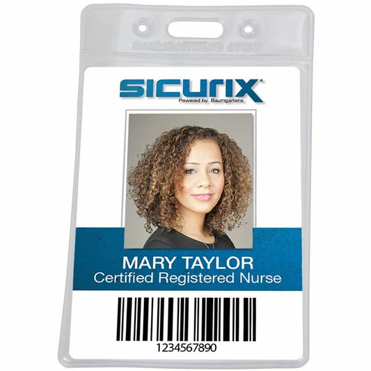 SICURIX Badge Holder - Horizontal - 3.5" Height x 2.5" Width - Vinyl - Clear - 50 / Pack