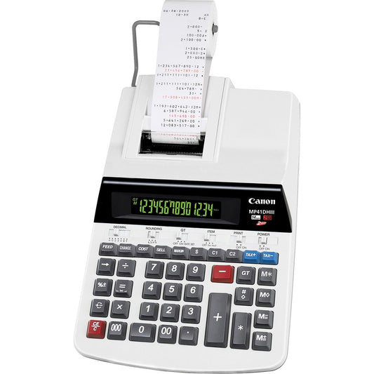 Canon MP41DHIII Heavy-duty Printing Calculator - Dual Color Print - Dot Matrix - 4.3 lps - Heavy Duty, Auto Power Off, Sign Change, Item Count - 14 Digits - LCD - AC Supply Powered - 3.3" Height x 9" Width x 14" Depth - Gray - 1 Each