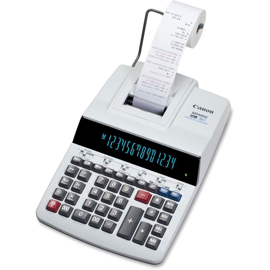 Canon MP49DII Desktop Printing Calculator - Dual Color Print - Dot Matrix - 4.8 lps - Heavy Duty, Extra Large Display, Auto Power Off, Clock, Calendar, Sign Change, Item Count - 14 Digits - Fluorescent - AC Supply Powered - 3.4" Height x 8.9" Width x 1...