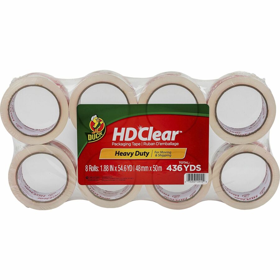 Duck Brand HD Clear Packing Tape - 54.60 yd Length x 1.88" Width x 2.6 mil Thickness - 3" Core - Crystal Clear - Acrylic - UV Resistant, Temperature Resistant - For Sealing, Shipping, Storing, Label Protection - 8 / Pack