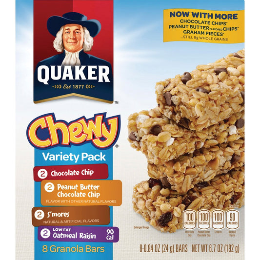 Quaker Chewy Granola Bars Variety Pack - Individually Wrapped - Assorted - 6.70 oz - 8 / Box