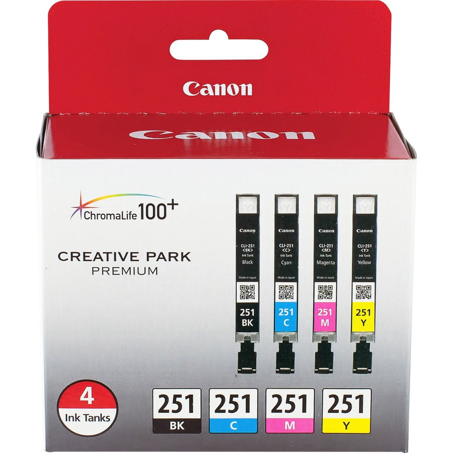 Canon CLI-251 Original Inkjet Ink Cartridge - Value Pack - Black, Cyan, Magenta, Yellow - 4 / Pack - Inkjet - Black, Cyan, Magenta, Yellow - 4 / Pack