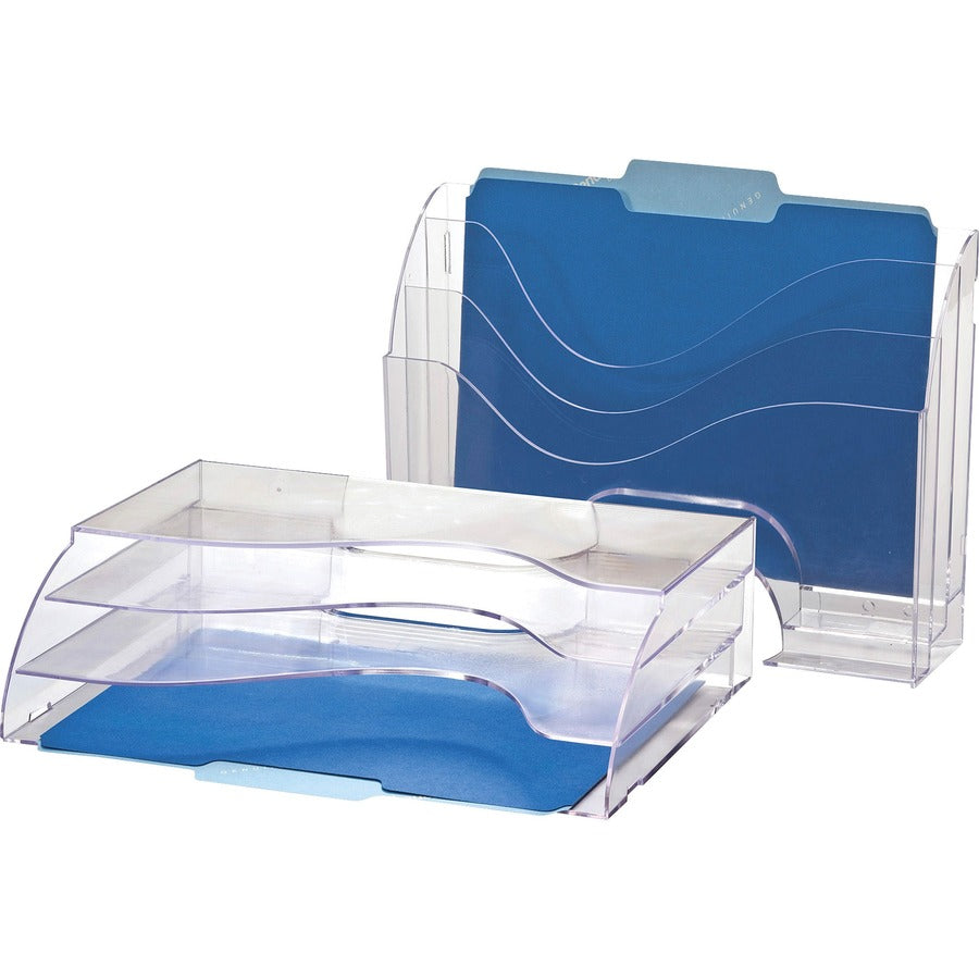 Officemate Clear Wave 2-way Desktop Organizer - 3 Compartment(s) - 3 Tier(s) - 11.25" Height x 13" Width x 3.62" Depth - Desktop - Clear - Plastic - 1 Each
